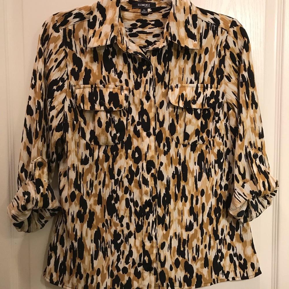 Petite Multi Color Collared Blouse